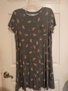 love, Fire Gray Ribbed Tee with Pink and Cream Floral Accents